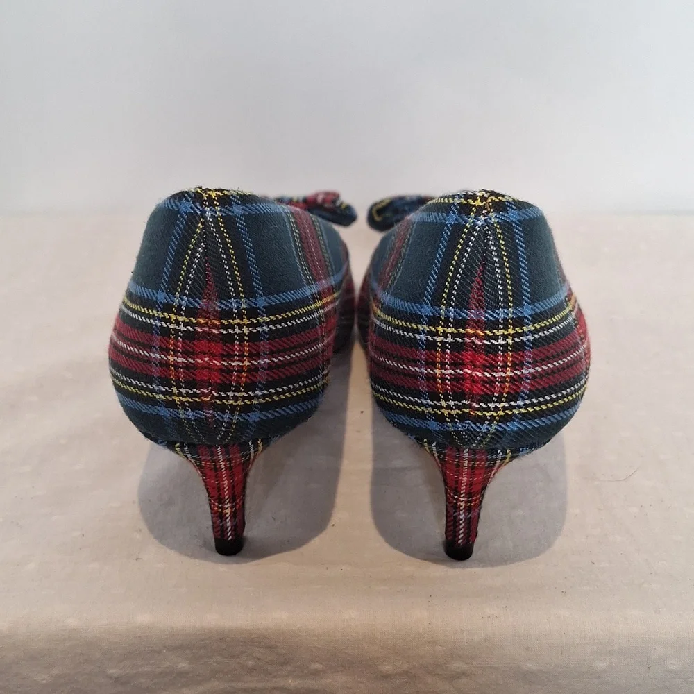 Esme Tartan Plaid Women's Kitten Heels Bow Accent Size 6.5